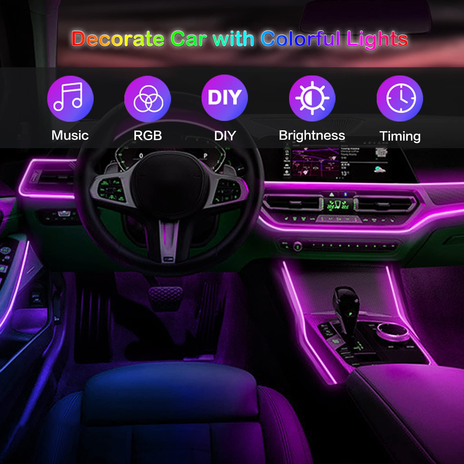 LED Car Interior Ambient Strip - Led Ambient Interior Car Lights App Control recension och pris