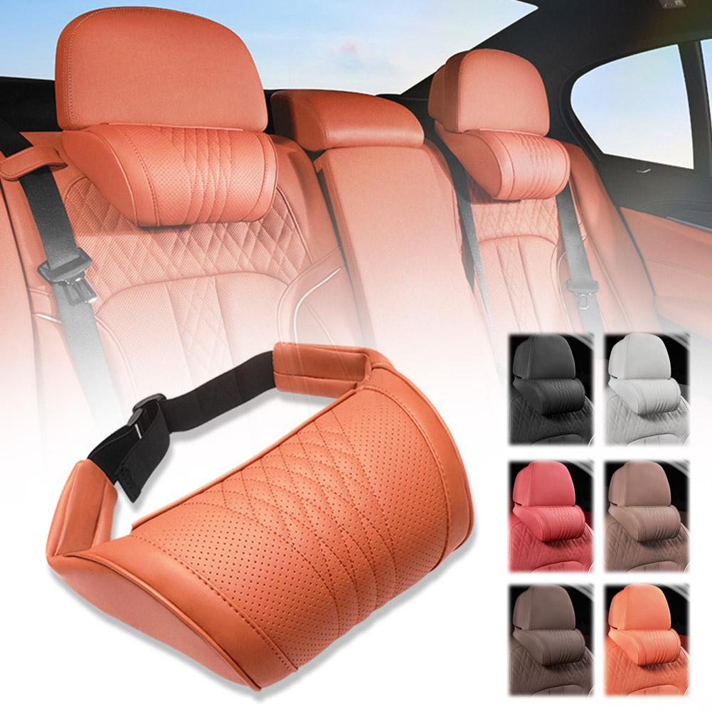 Luxury Leather Car Headrest Pi - Memory Foam Car Neck Pillow Lumbar Support recension och pris